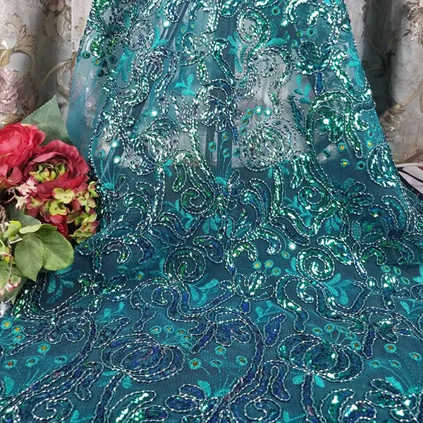 কাস্টম উচ্চ মানের Tulle জাল সূচিকর্ম Sequin ফ্যাব্রিক Guipure লেইস ফ্যাব্রিক