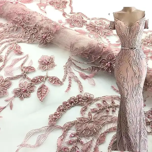 Custom Luxury Heavy Made Embroidery Tulle Beads Lace Mesh Beaded Fabric Custom Luxury Heavy Made Embroidery Tulle Beads Lace Mesh Beaded Fabric