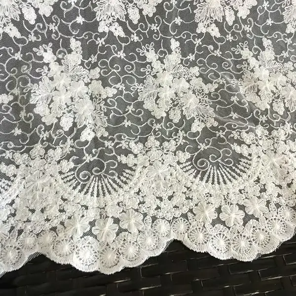 Custom Luxury Heavy Made Embroidery Tulle Beads Lace Mesh Beaded Fabric Custom Luxury Heavy Made Embroidery Tulle Beads Lace Mesh Beaded Fabric