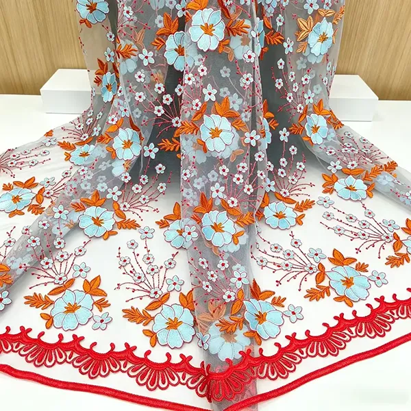 Vintage Multi Color Embroidery Mesh Lace Fabric For Dresses