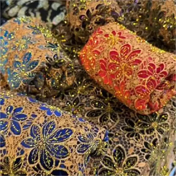Vintage Multi Color Embroidery Mesh Lace Fabric For Dresses