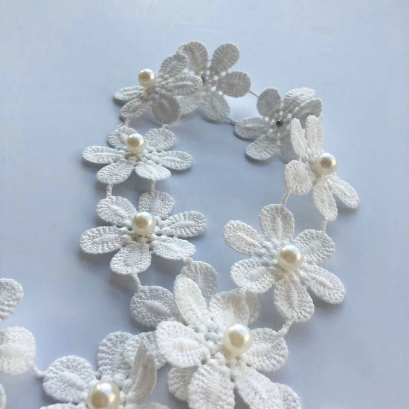 White Floret Cotton With Wavy Edges Lace Trim